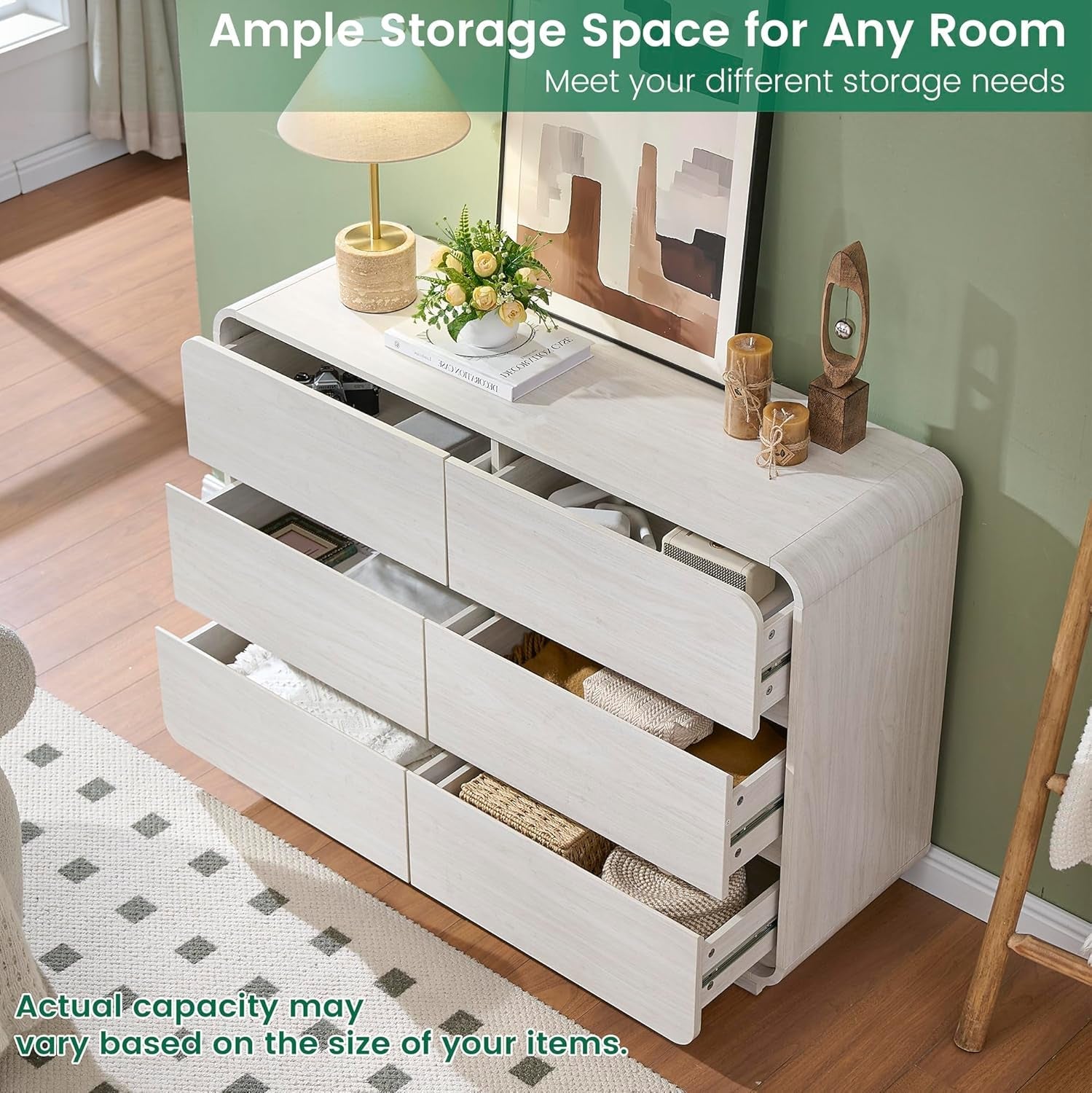 47 Inch White Dresser With Six Drawers Anti Tip Design-2