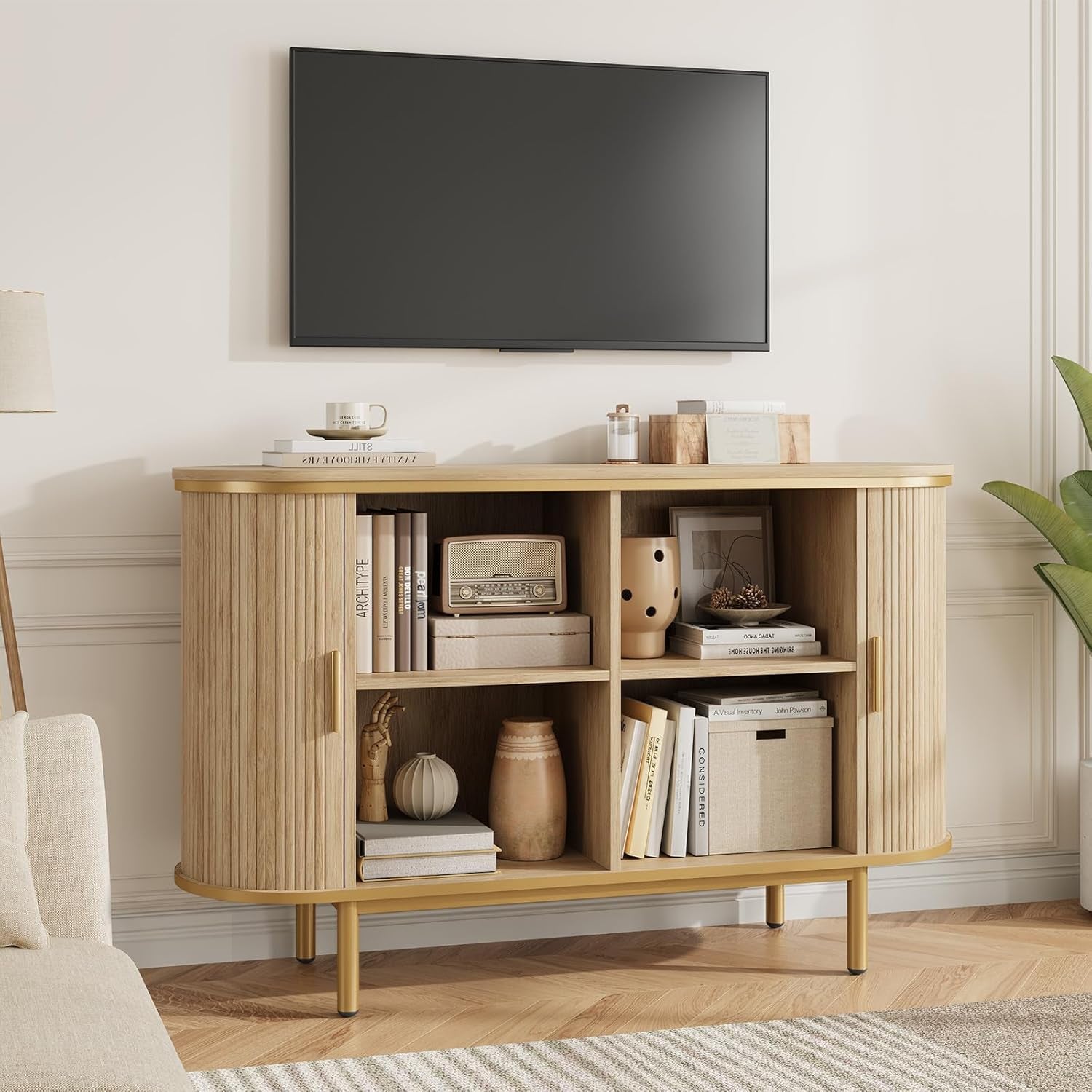 Natural Oak Console Table With Architectural Doors-2