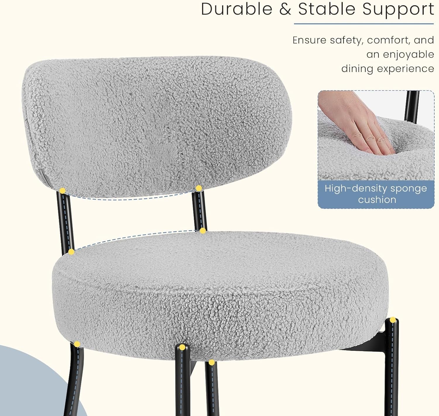 Industrial Boucle Upholstered Dining Chairs Light Grey-2