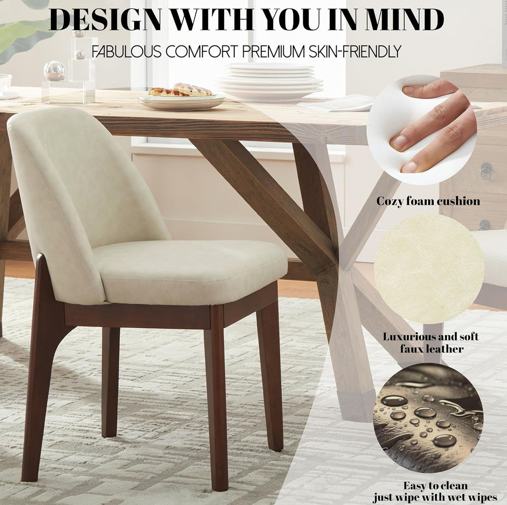 Beige Upholstered Dining Chairs With SolidWood Legs-3