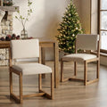 Beige Linen Upholstered Dining Chairs Midcentury Pair-0
