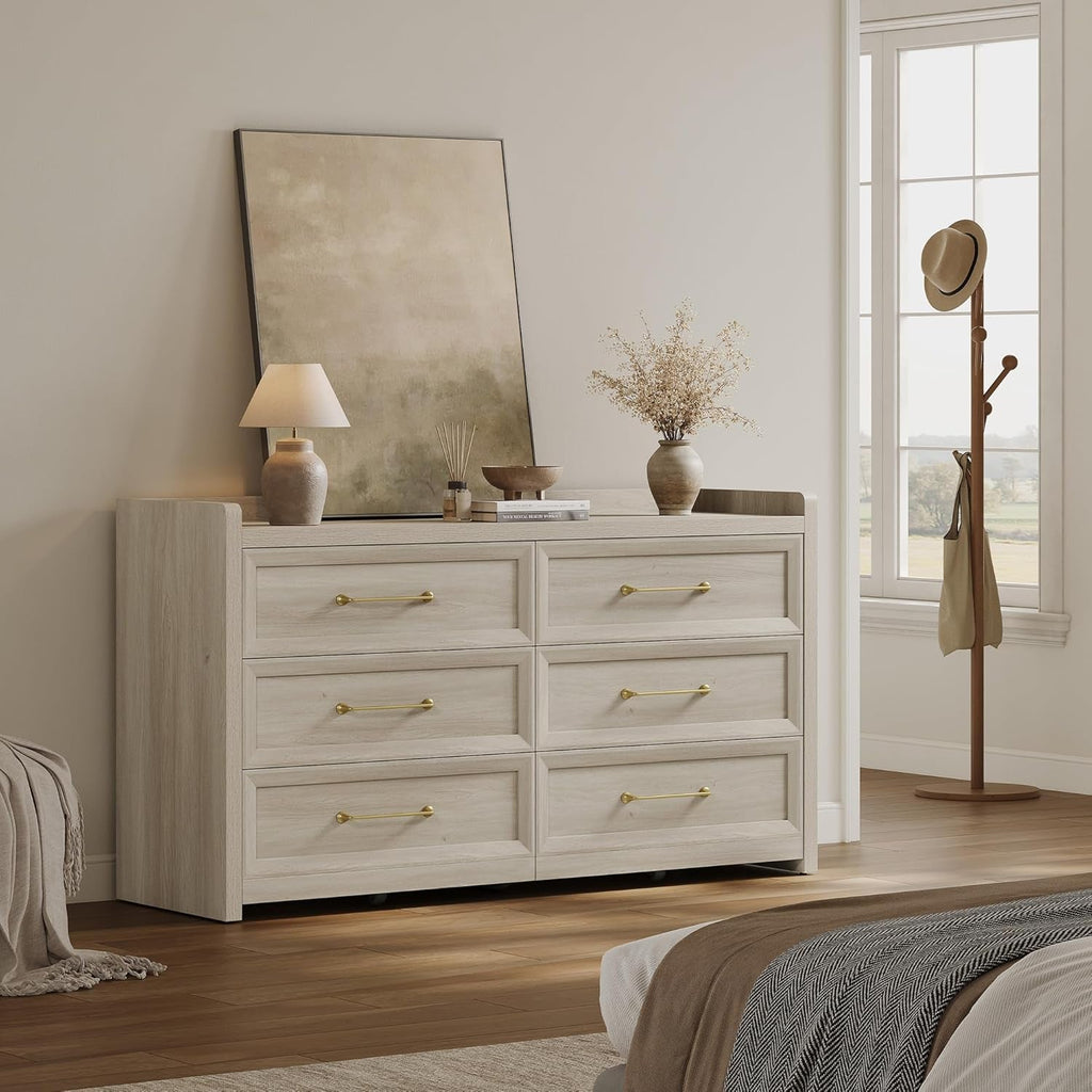 56InchExtraWideGreyOakDresser With LargeStorage Drawers-1