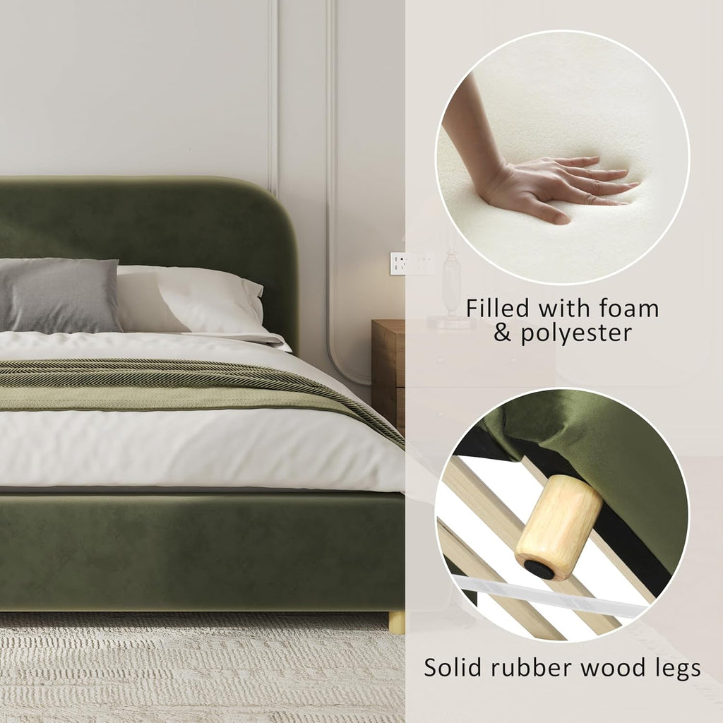 King Size Olive Green Boucle Upholstered Platform Bed-3