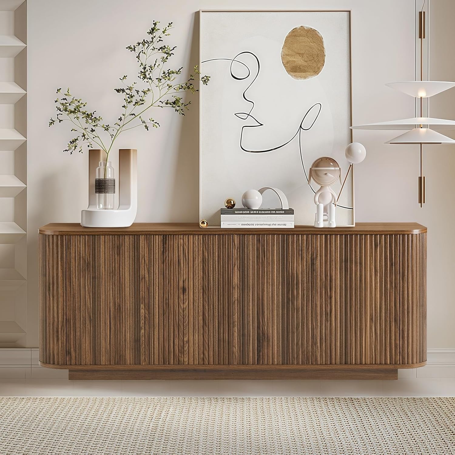 64 Inch Walnut Contemporary Buffet Sideboard Cabinet-2