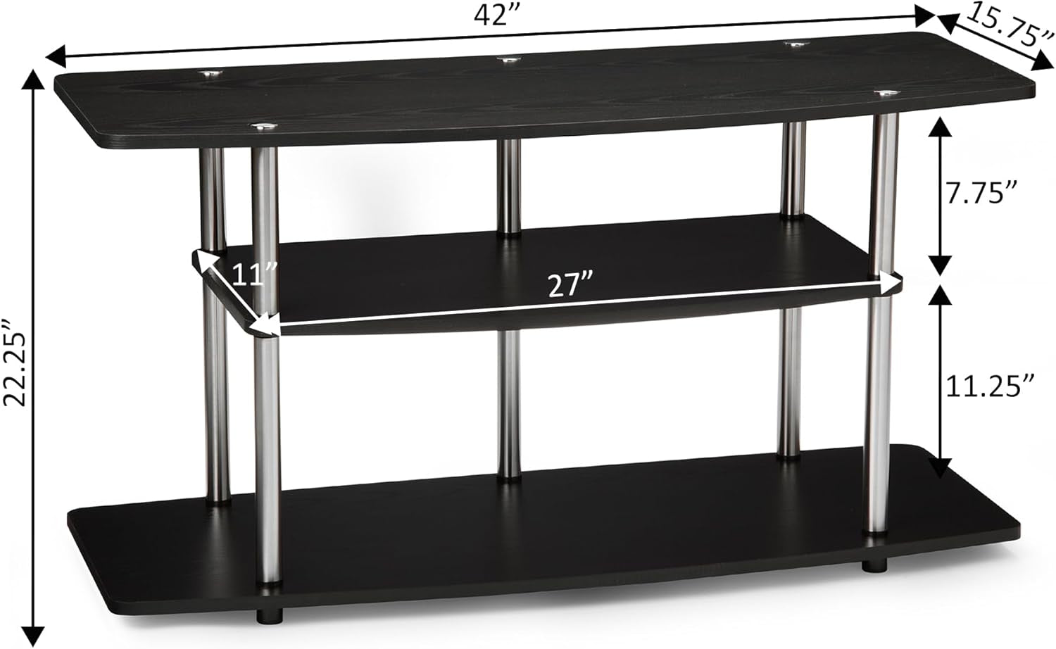 FortySixInch TV Stand NoTools Stainless Steel Frame Black Finish-2