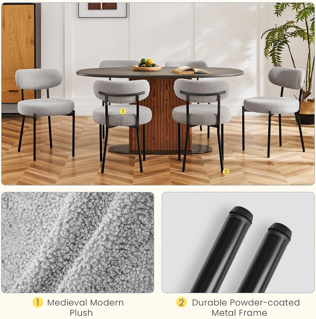Industrial Boucle Upholstered Dining Chairs Light Grey-3
