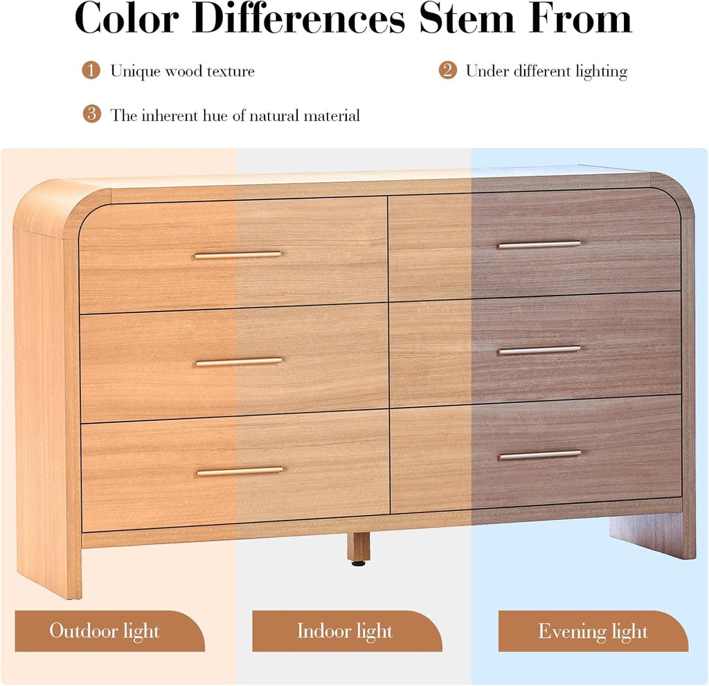 Curved Dresser 54Inch Oak Finish Contemporary Storage-2