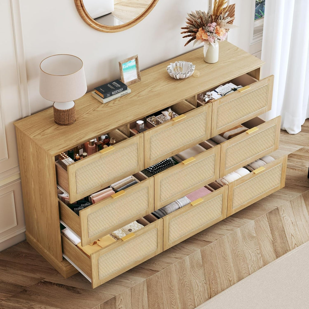 60 Inch SolidOak BohoInspired Dresser With Drawers-4