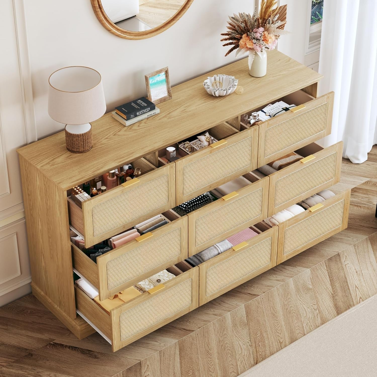 60 Inch SolidOak BohoInspired Dresser With Drawers-4