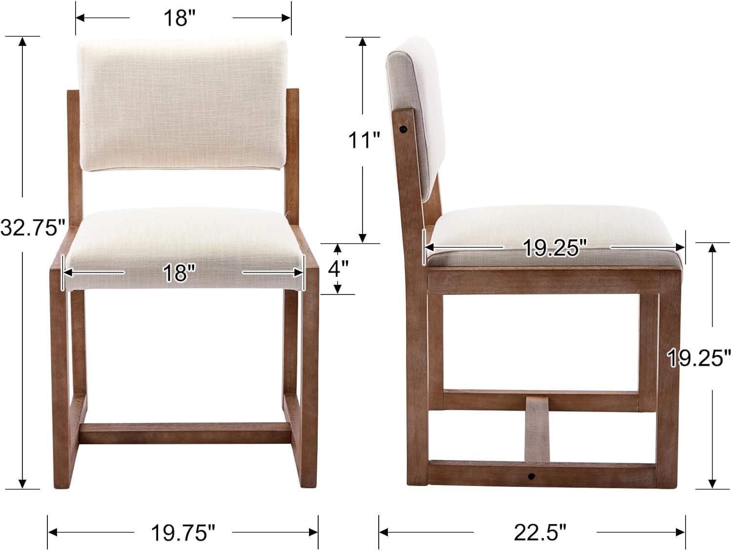 Beige Linen Upholstered Dining Chairs Midcentury Pair-1