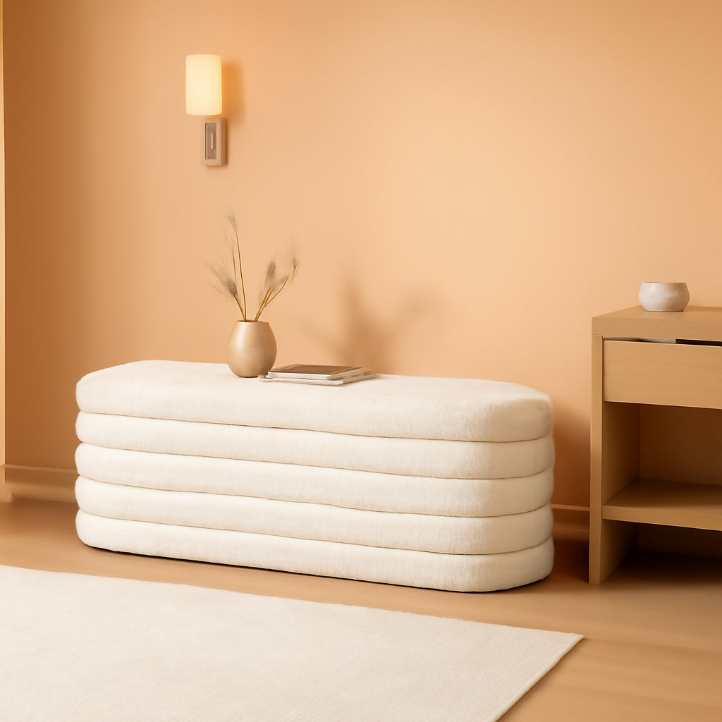 43 Inch SherpaWhite Upholstered Storage Ottoman Bench-0