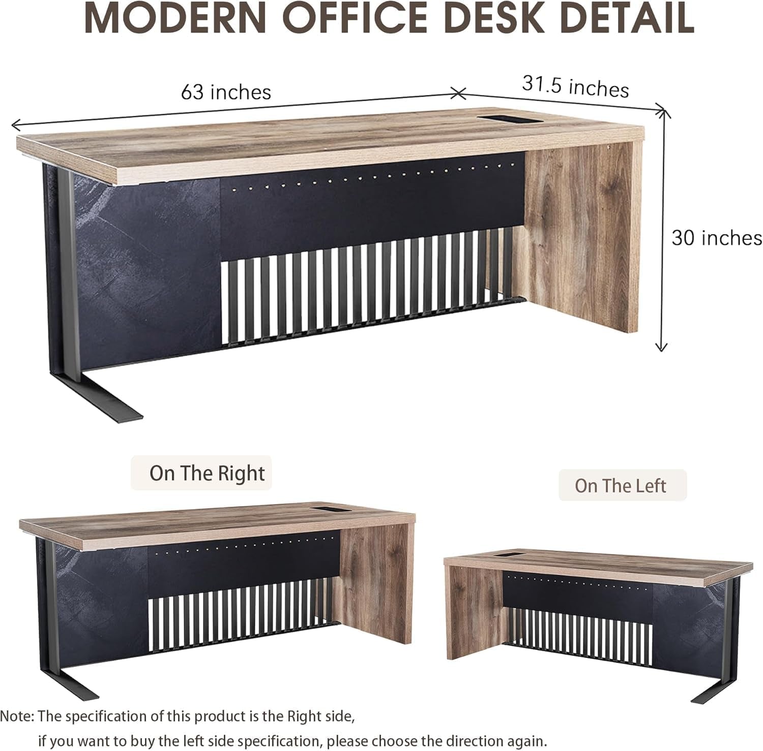 63 Inch Executive Office Desk Stainless Steel Frame-1