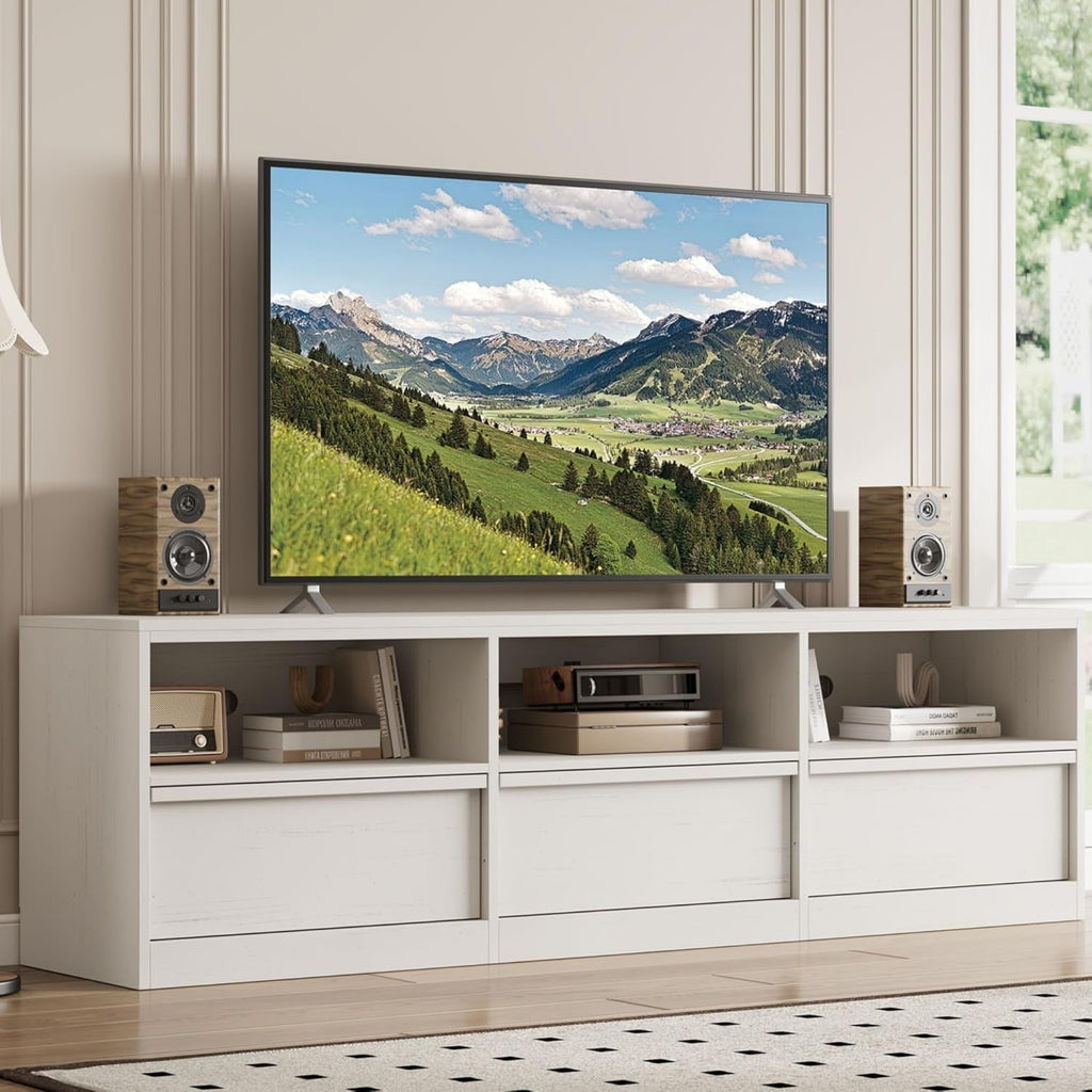 70-In TV Stand Heavy-Duty Mid-Century White Entertainment Center-2