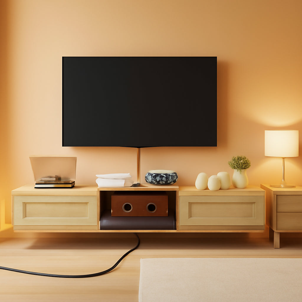 Floating TV Stand 55 Inch Natural Rattan Storage Unit-0