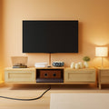 Floating TV Stand 55 Inch Natural Rattan Storage Unit-0