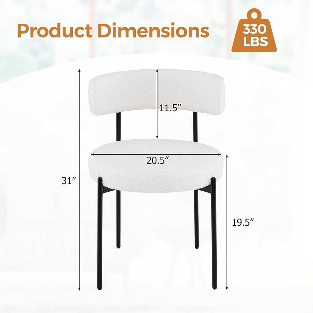 Elegant White Sherpa Upholstered Dining Chairs Set-2