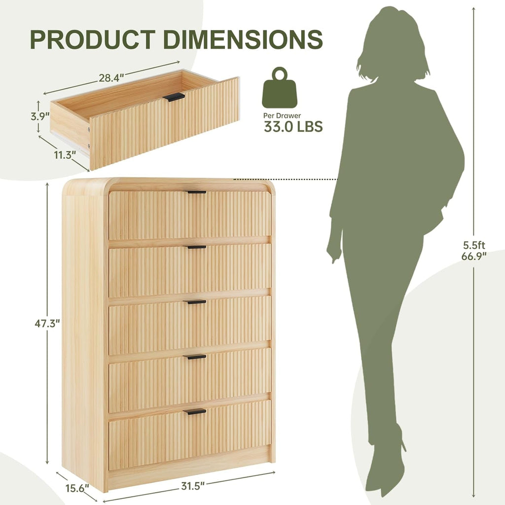 Natural Oak 48 Inch Modern Dresser With Fluted Fronts-1