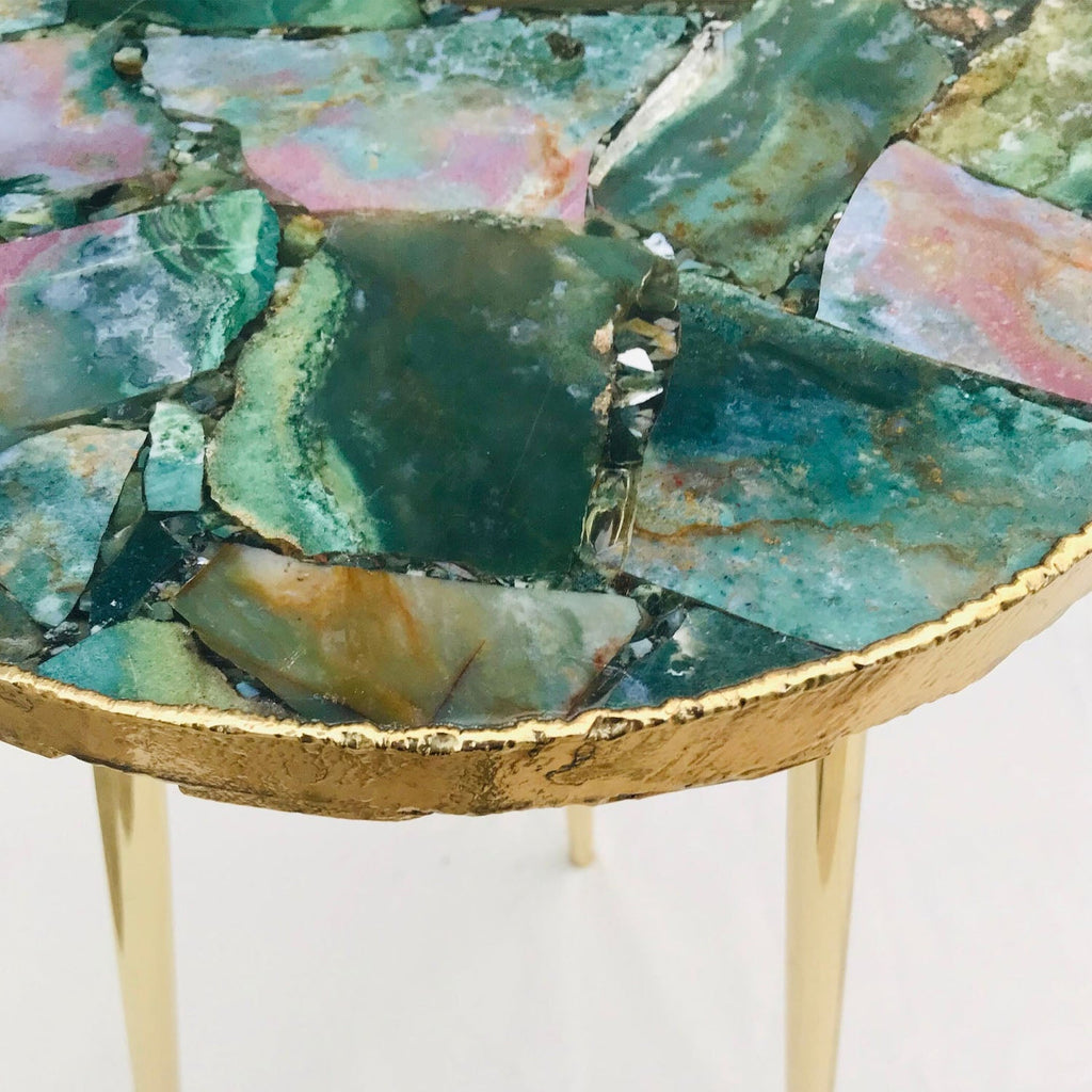 Green Agate Round Edge Side/Coffee Table-0