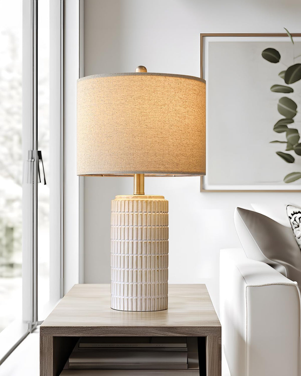 White Ceramic Bedside Table Lamp Twenty Three Inch Tall-3