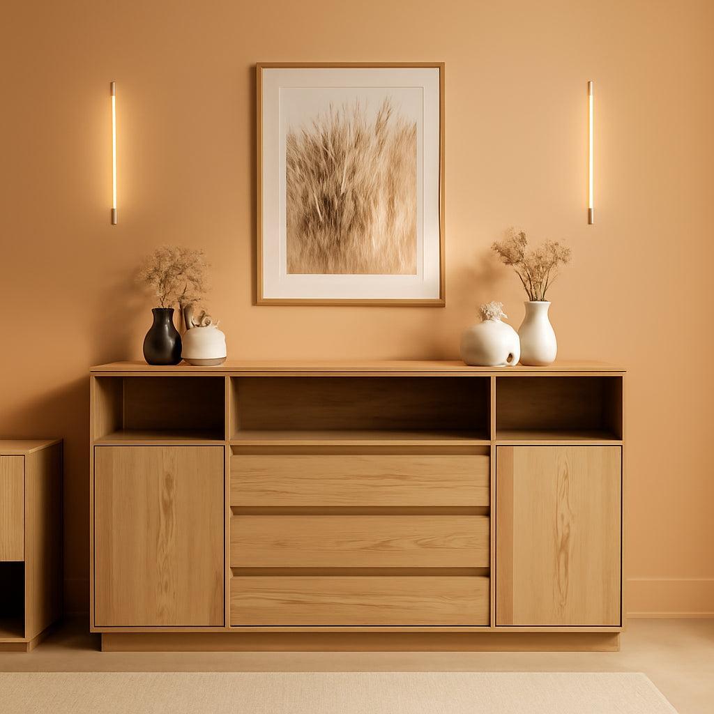 63 Inch Natural Solid Wood Sideboard With Drawers Storage-0