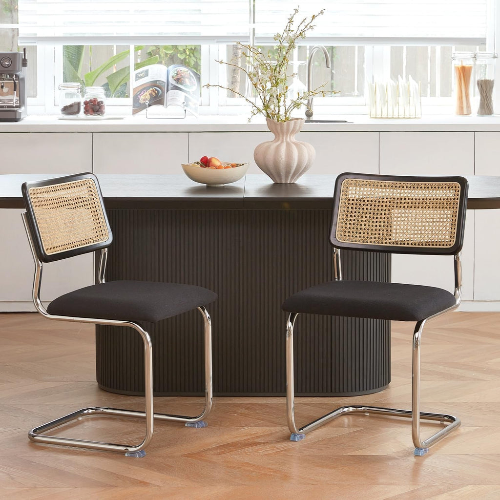Black Chrome Rattan Midcentury Cesca Dining Chairs-4