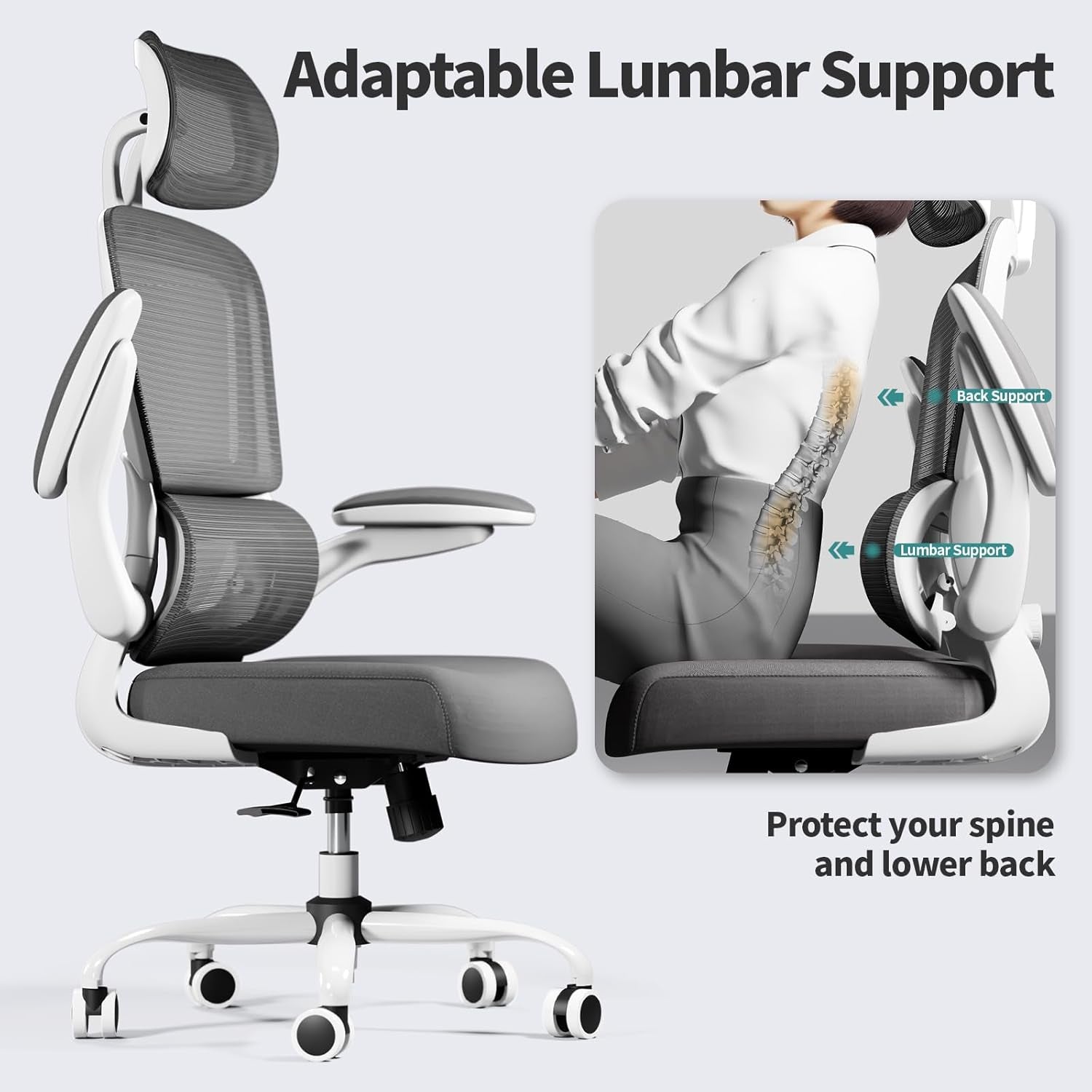 Ergonomic Office Chair Height Adjustable White Backrest-4