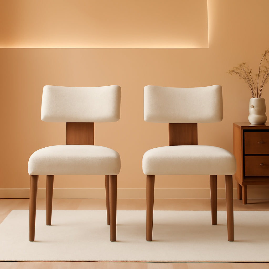 Beige Upholstered Mid Century Dining Chairs Collection