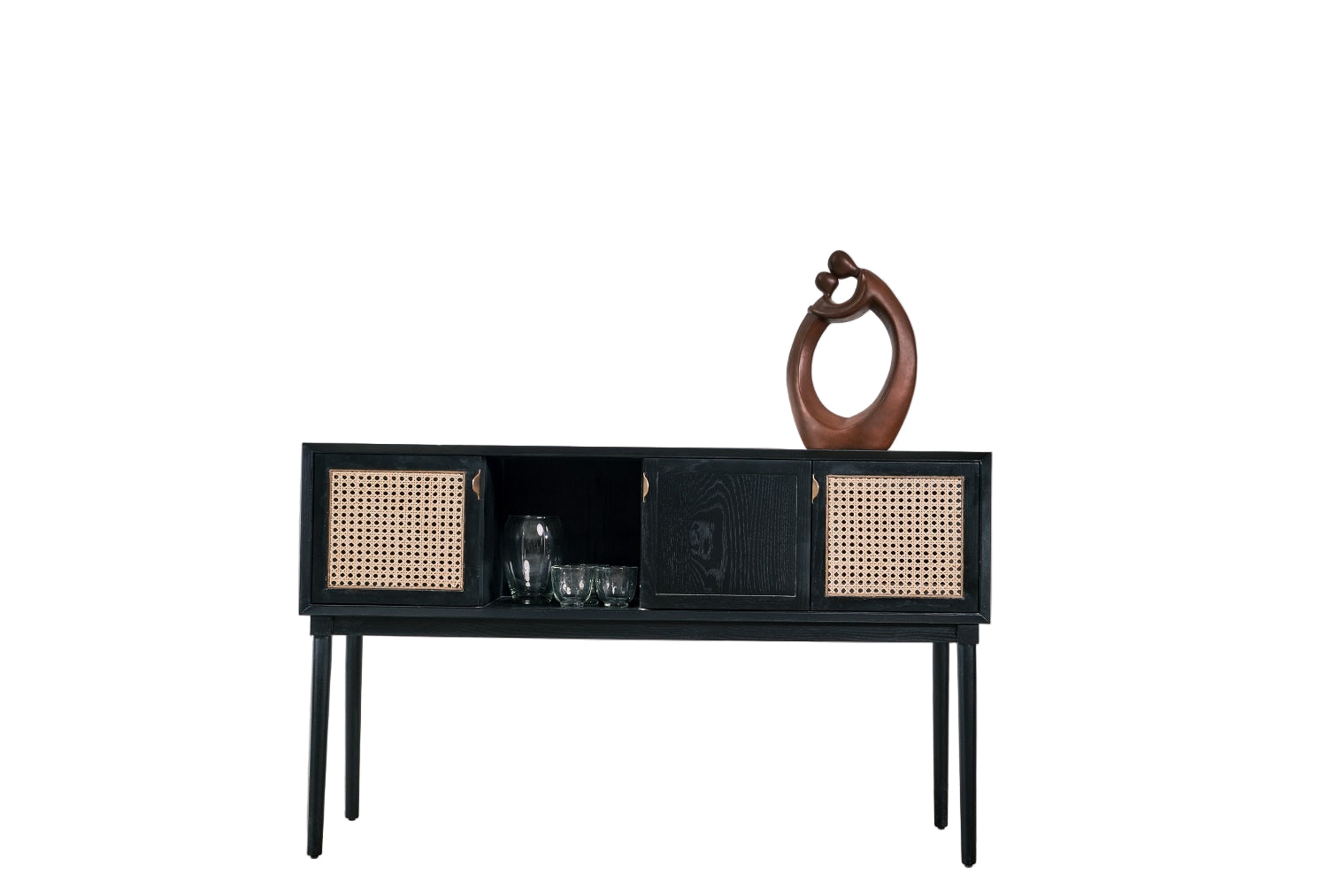 Black Oak & Rattan Console Table