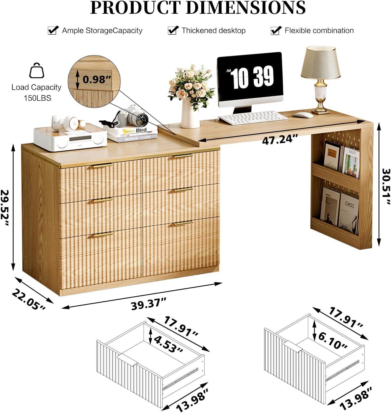 Oak Forty Seven Inch L Shaped Corner Desk With Drawers-1