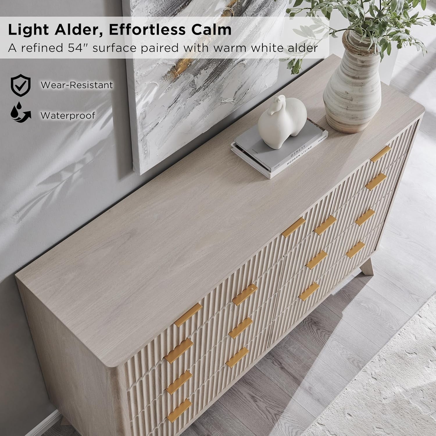 White Alder Fluted Dresser Nine Drawers Fifty Four Inch Wide-3