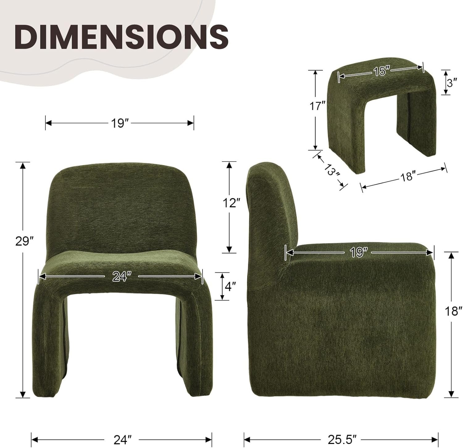 Green Chenille Upholstered Accent Chair With Ottoman-2