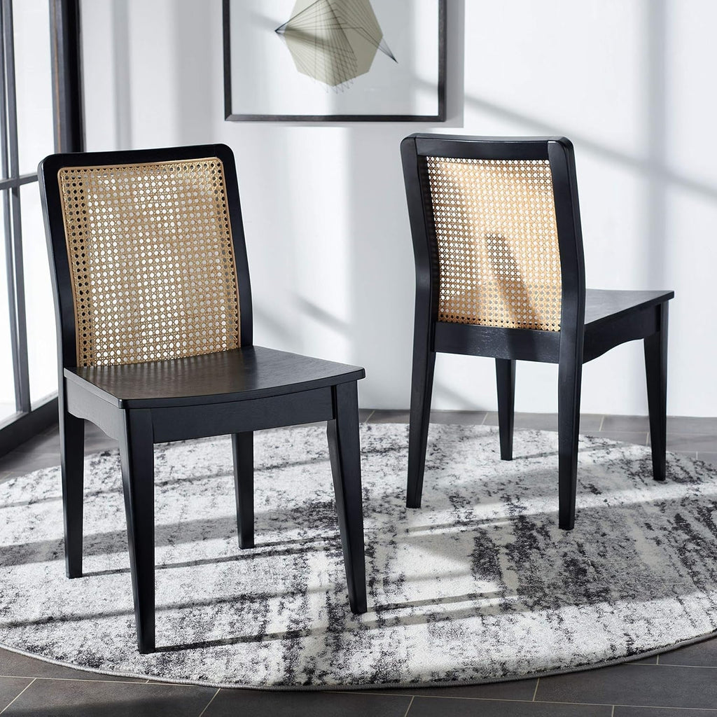 Dining Chairs Set Of 2 Black Natural Rattan Back For Dining Room-1