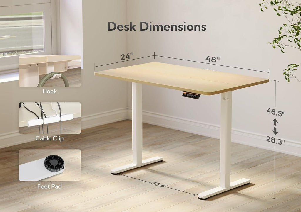 Electric Standing Desk 48X24 Inches White Height Adjustable-2
