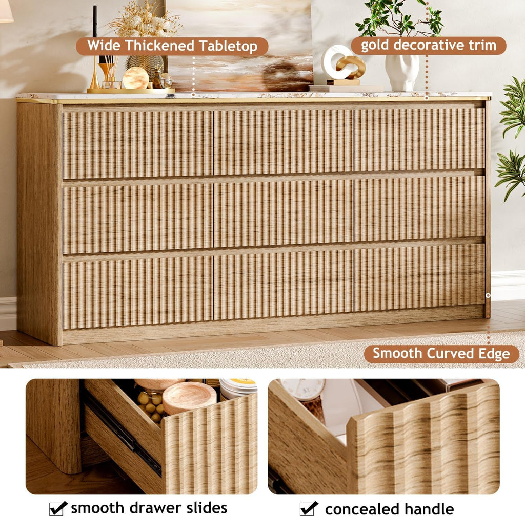 9 Drawer Dresser Chest With PolishedMarbleTabletop-4
