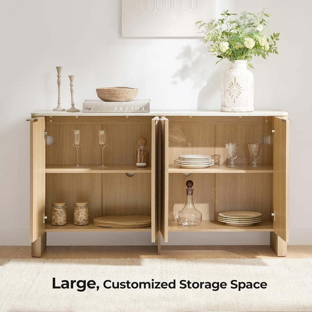 61 Inch Oak Sideboard Cabinet With Adjustable Shelves-2
