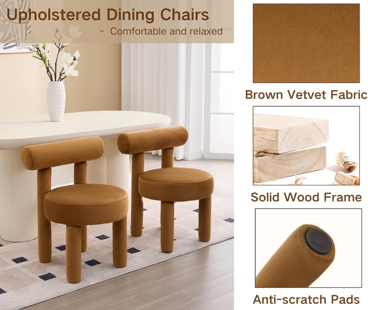 Velvet Upholstered Armless Dining Chairs Yellowish Brown-2