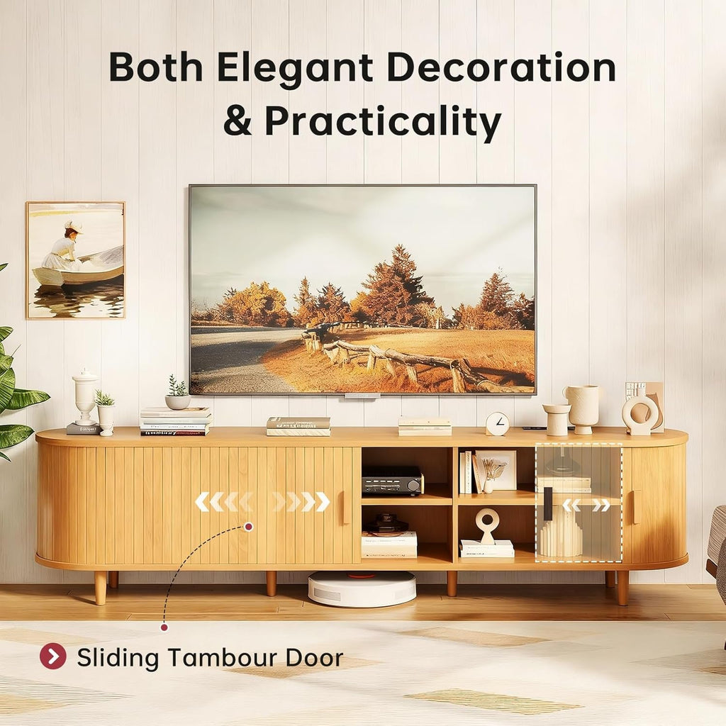 Oak Seventy Inch Entertainment Center With Adjustable Shelves-3