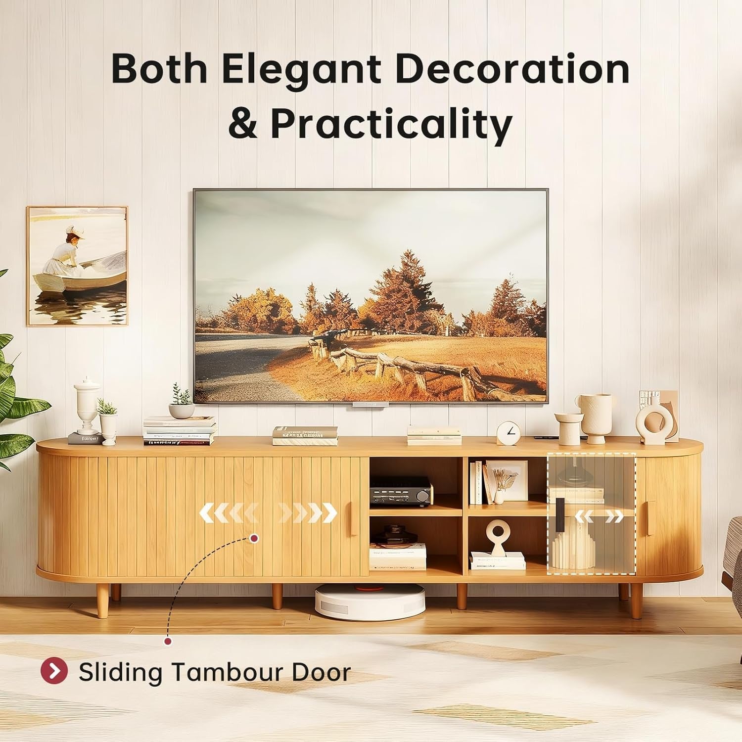 Oak Seventy Inch Entertainment Center With Adjustable Shelves-3