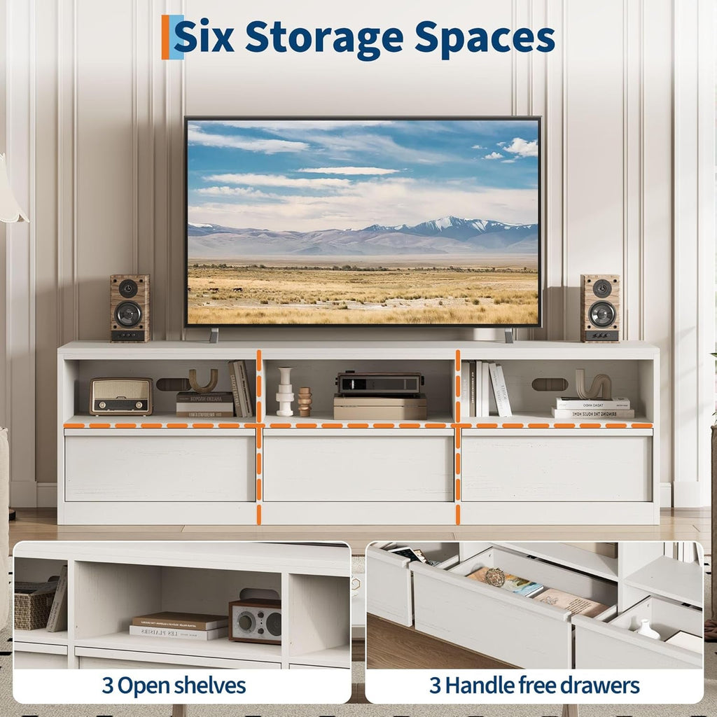 70-In TV Stand Heavy-Duty Mid-Century White Entertainment Center-4