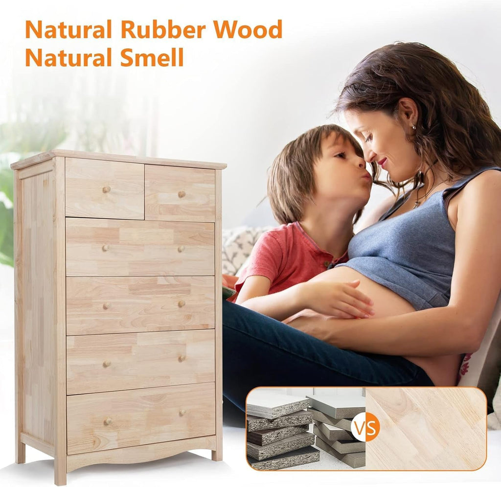 Unfinished Rubber Wood Six Drawer Dresser For DIY Finish-2