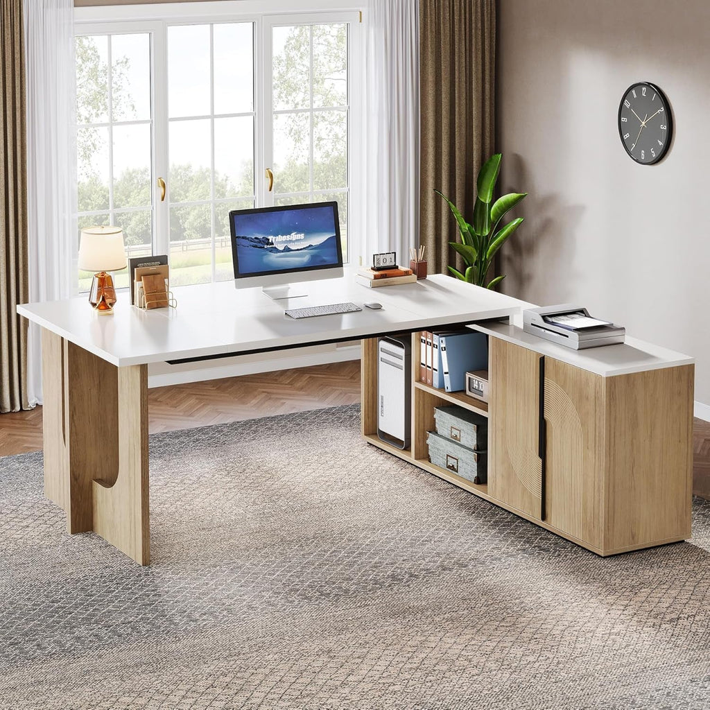 Premium White Engineered Wood Corner Desk 74.8 Inches-2