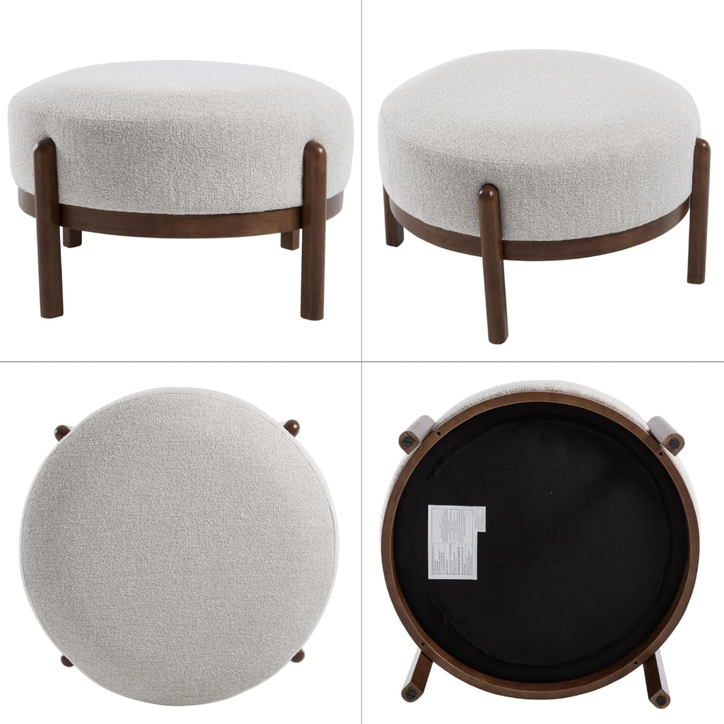 Beige Sherpa Ottoman Footstool With Premium Lumber-2
