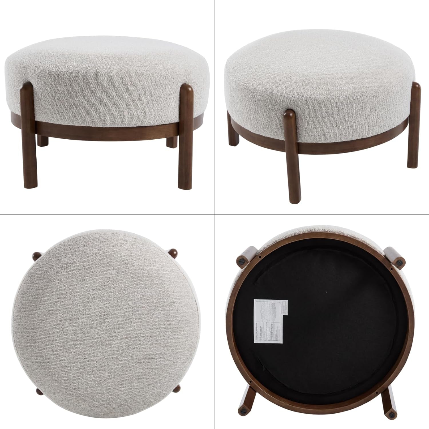 Beige Sherpa Ottoman Footstool With Premium Lumber-2