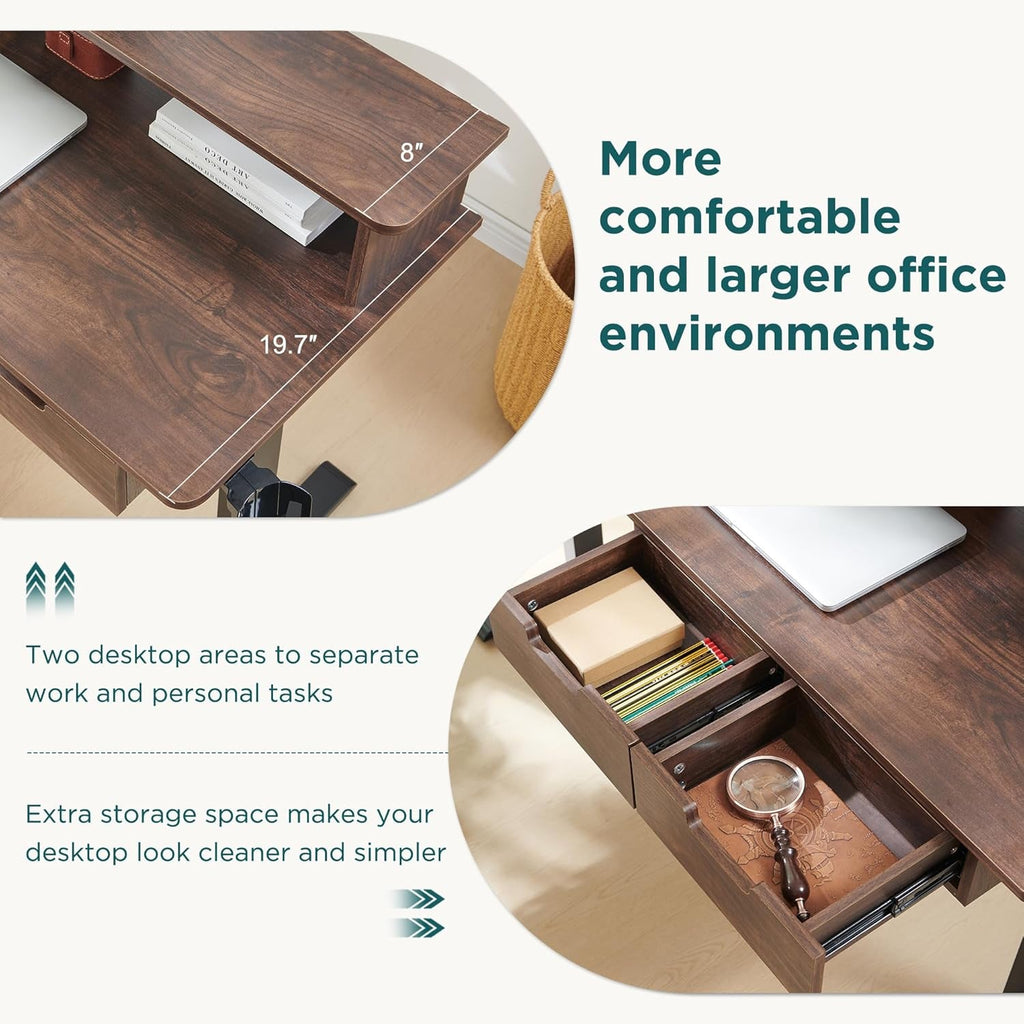 60 Inch Elevated Electric Standing Desk Dark Walnut-4