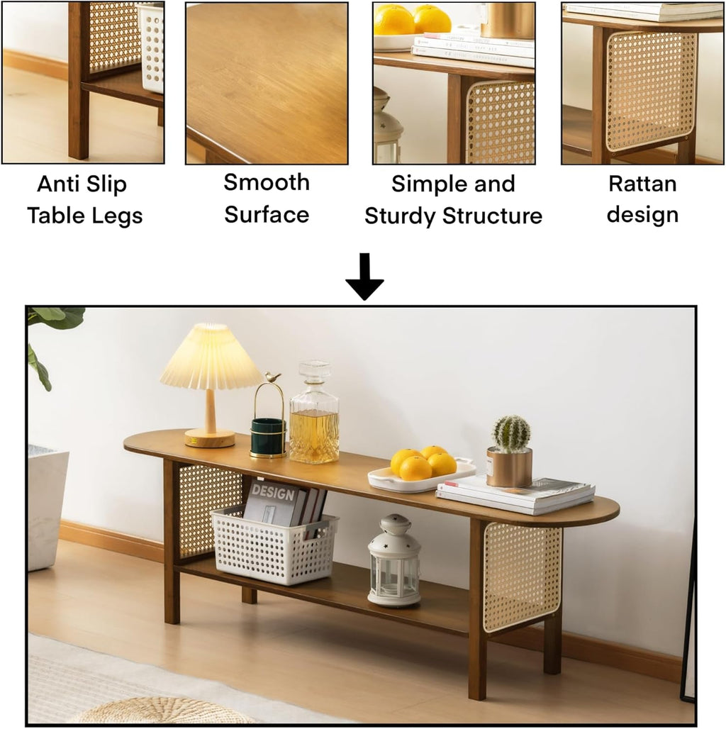 Bamboo TV Stand 65 Inch Walnut Storage Cabinet Storage-4