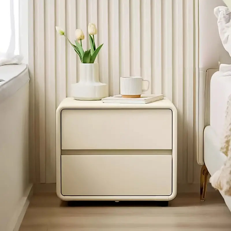 Bedside Table w/ Fabric Drawers - White-2