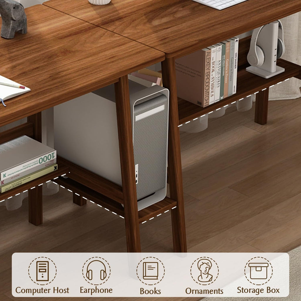 Two Person Desk With BuiltIn Bookshelf 79Inch White-2