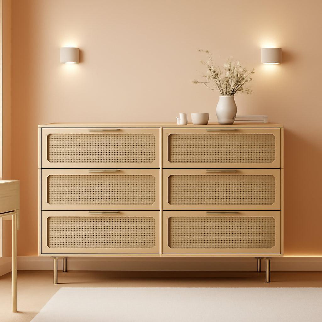 Handwoven Rattan Dresser With Deep Storage Drawers-0