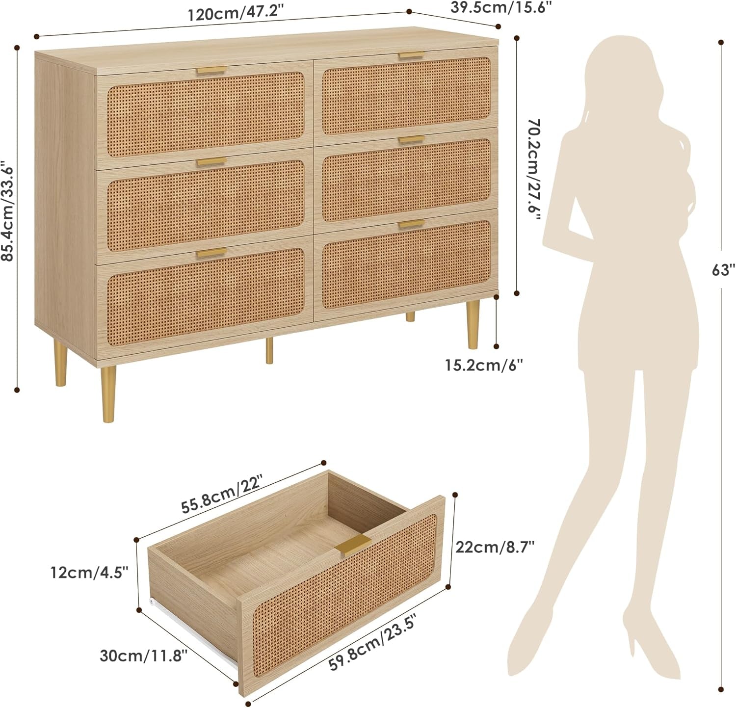 Handwoven Rattan Dresser With Deep Storage Drawers-1