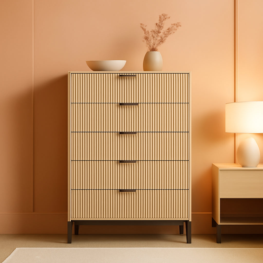 49.2 Inch Tall Five Drawer MatteNaturalFinish Dresser-0